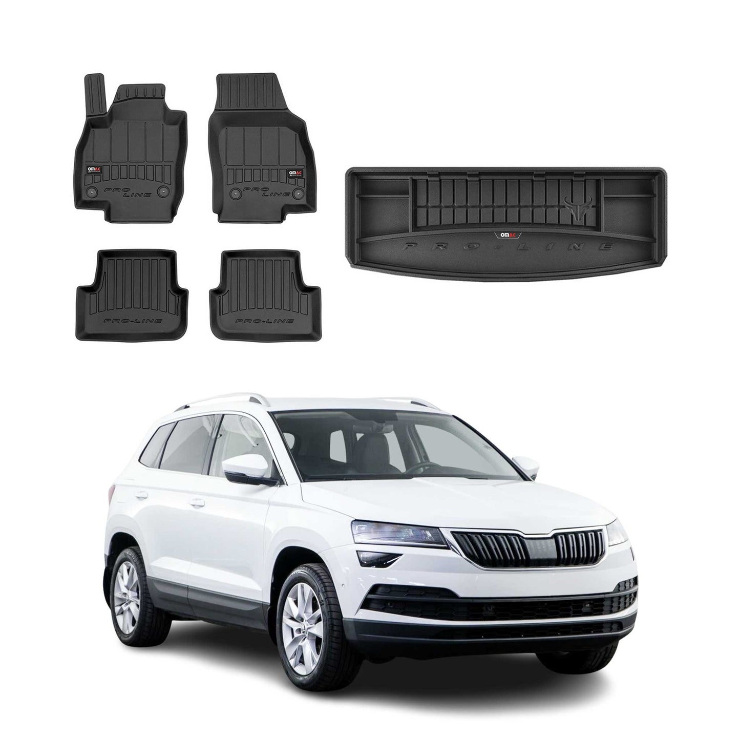 OMAC Fußmatten & Kofferraumwanne Set für Skoda Karoq 2017-2025 Gummi Schwarz 5x