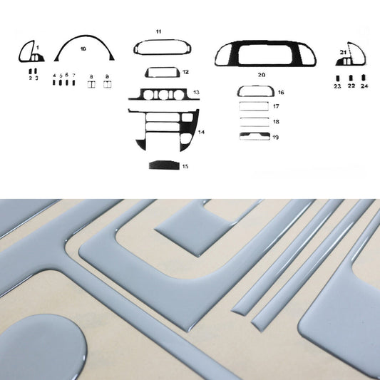 Ornamente interioare cockpit pentru Mercedes Sprinter 2000-2006, aspect aluminiu, 24 bucăți