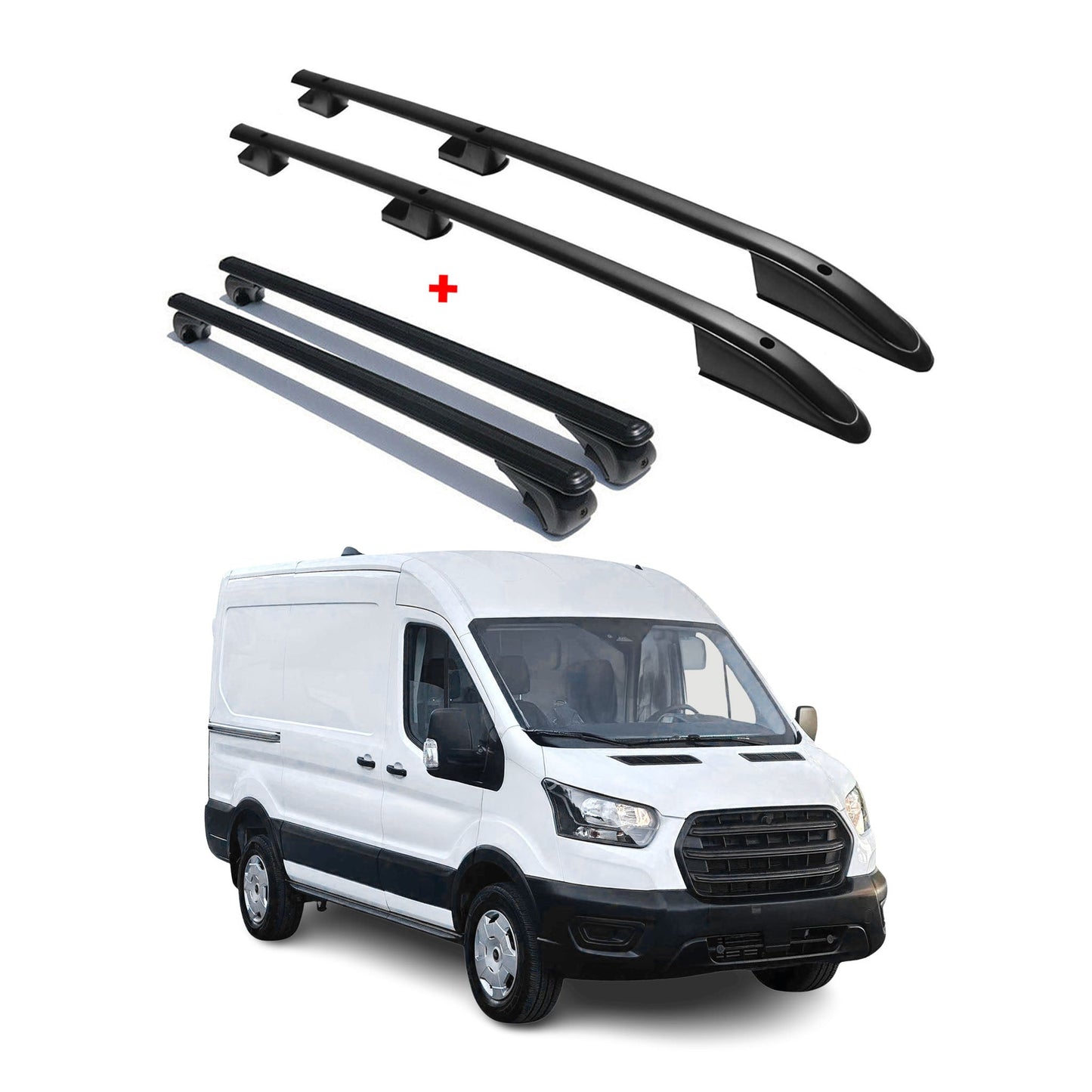Dachreling + Dachträger für Ford Transit 2014-2025 Kurzer L1 Alu Schwarz 4x