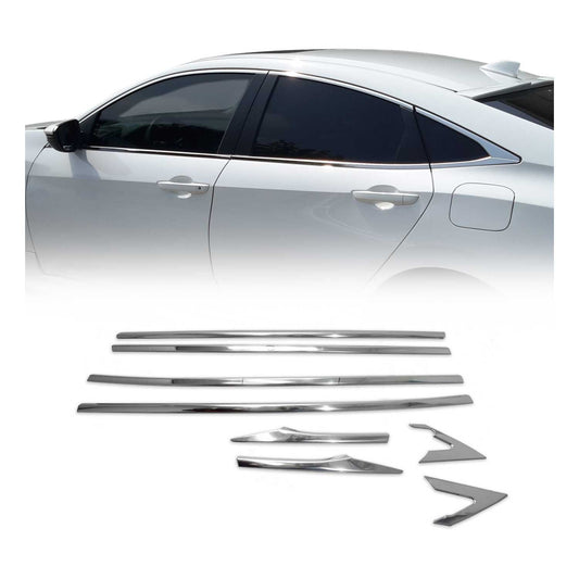 Benzi decorative pentru geamuri pentru Honda Civic X 2016-2021 sedan, oțel inoxidabil, 8 bucăți