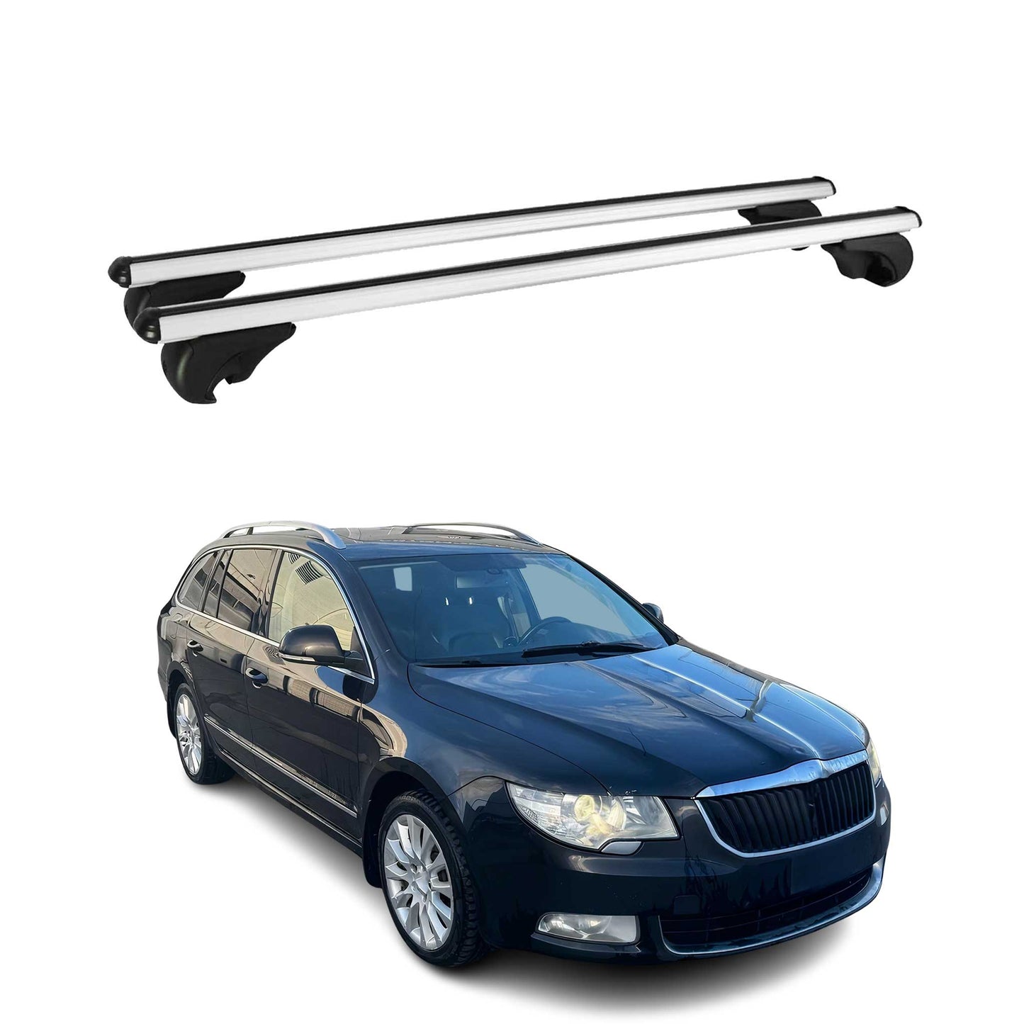 Portbagaj de plafon pentru Skoda Superb mk2 Combi 2008-2015 75kg aluminiu argintiu 2 buc