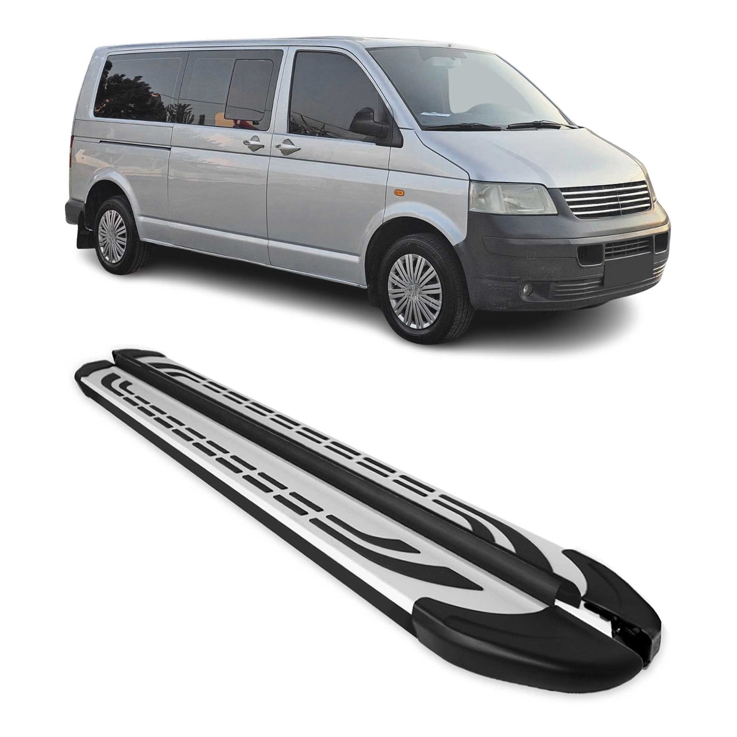 Trittbretter Seitenschweller für VW Transporter T5 2003-15 L2 Langer Schwarz Alu