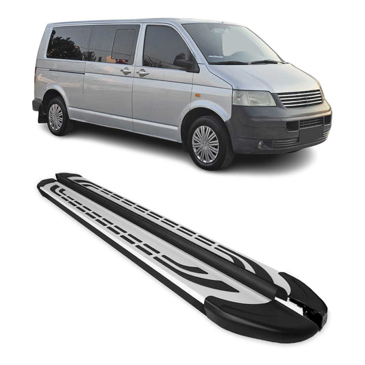 Trittbretter Seitenschweller für VW Transporter T5 2003-15 L2 Langer Schwarz Alu