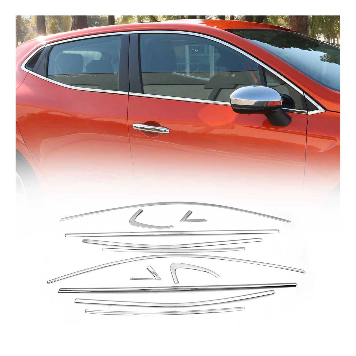 Benzi decorative pentru geamuri Renault Clio 2019-2020, oțel inoxidabil cromat, 12 bucăți