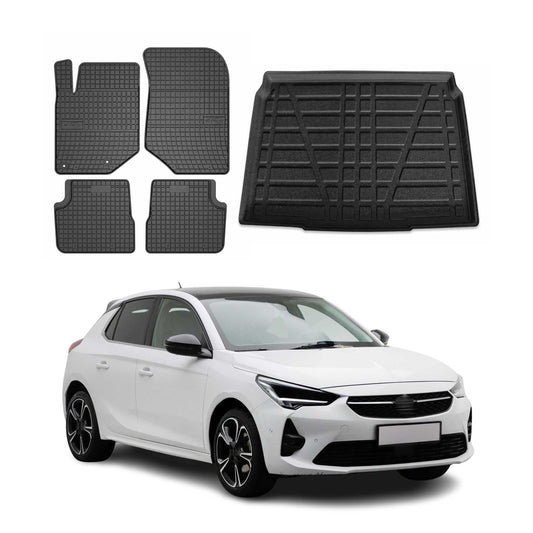 Fußmatten & Kofferraumwanne Set für Opel Corsa F 2019-2024 Gummi TPE Schwarz 5x