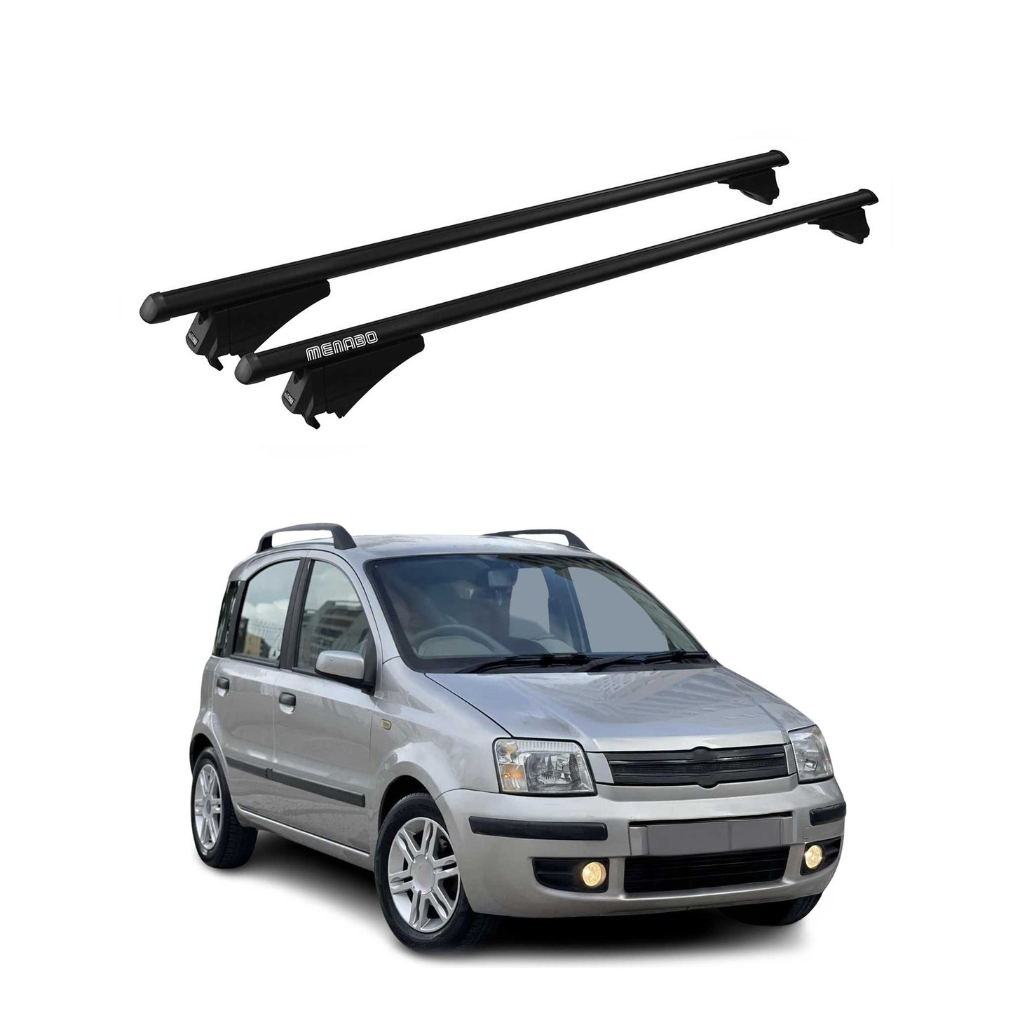 Menabo Dachträger Grundtäger für Fiat Panda II 2003-2012 5 tür 75kg Alu Schwarz