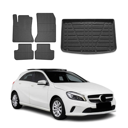 Fußmatten & Kofferraumwanne Set für Mercedes A Klasse W176 2012-2018 Gummi 5x
