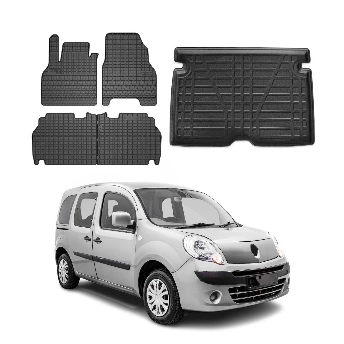 Set covorașe și portbagaj pentru Renault Kangoo 2016-2021, cauciuc, negru, 5x