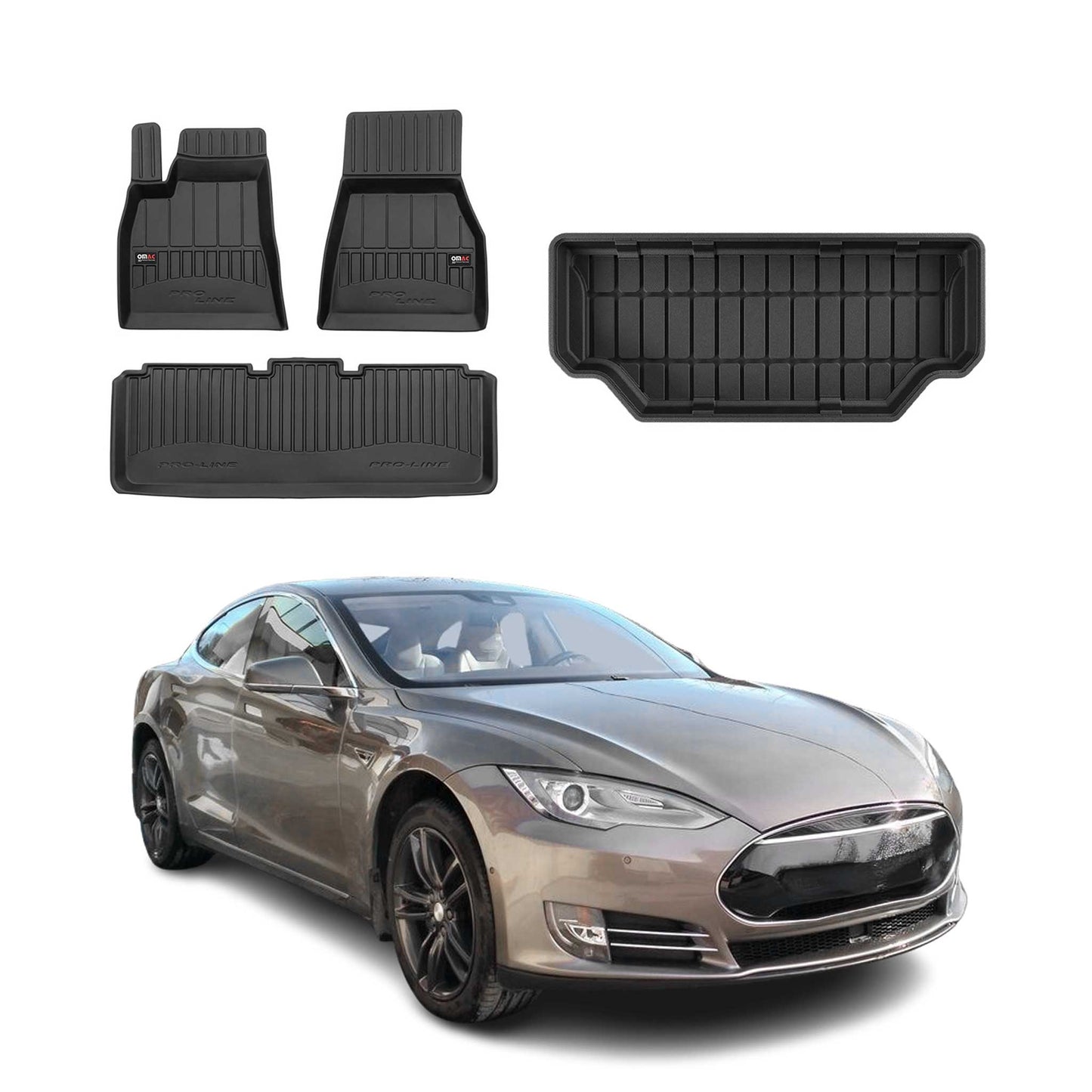 OMAC Fußmatten & Kofferraumwanne Set für Tesla Model S 2012-2025 Gummi 4x