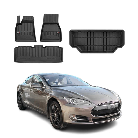 OMAC Fußmatten & Kofferraumwanne Set für Tesla Model S 2012-2025 Gummi 4x