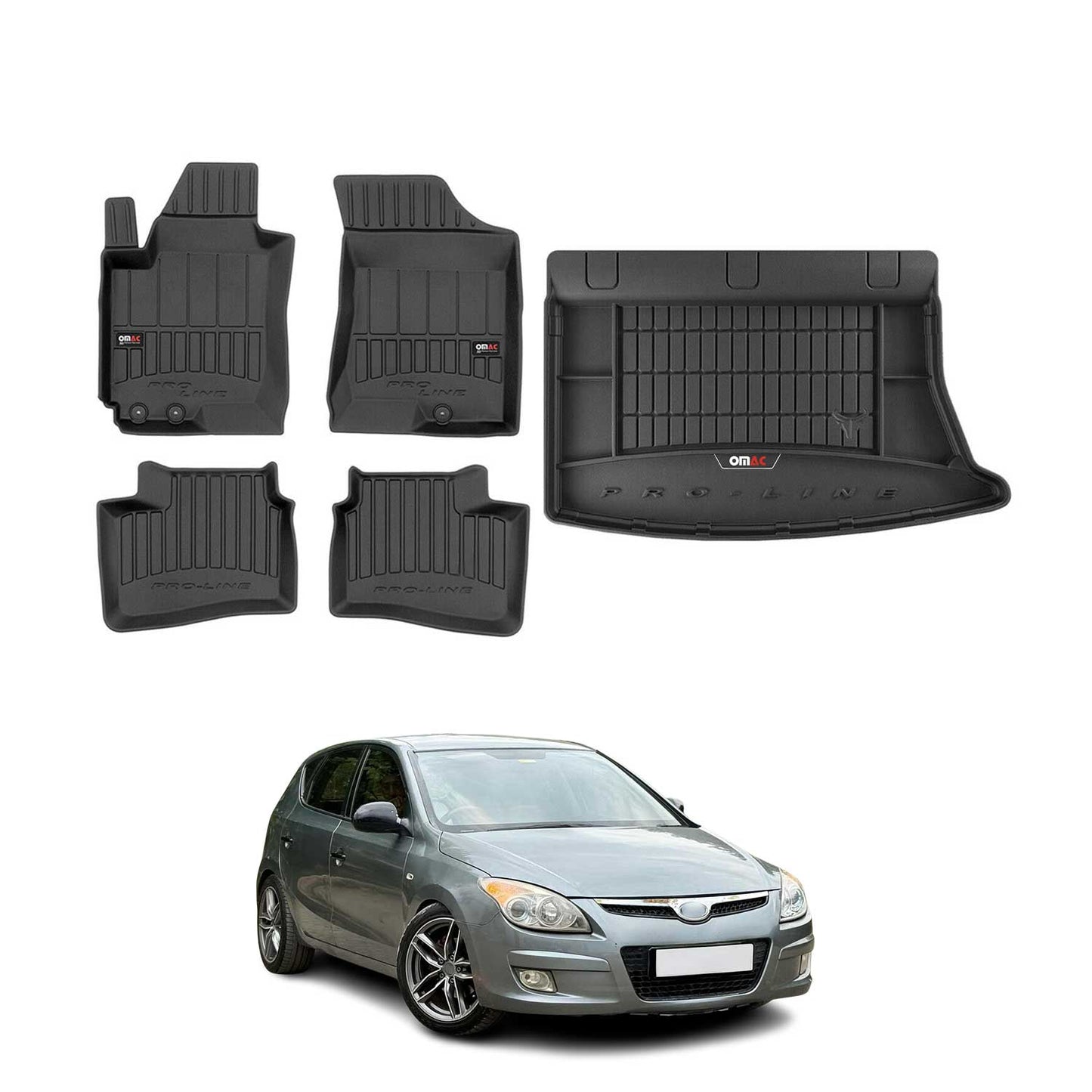 OMAC Fußmatten & Kofferraumwanne Set für Hyundai i30 2007-2012 Gummi Schwarz 5x
