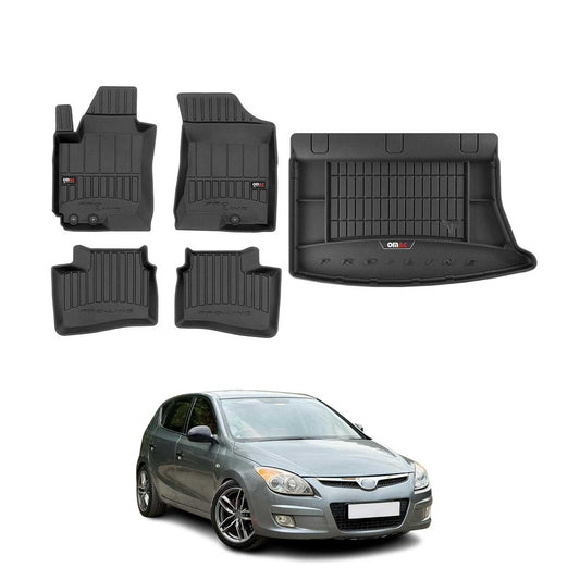 OMAC Fußmatten & Kofferraumwanne Set für Hyundai i30 2007-2012 Gummi Schwarz 5x