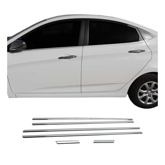 Benzi decorative pentru geamuri Hyundai Accent Blue Solaris 2012-2021, cromate, 6 bucăți