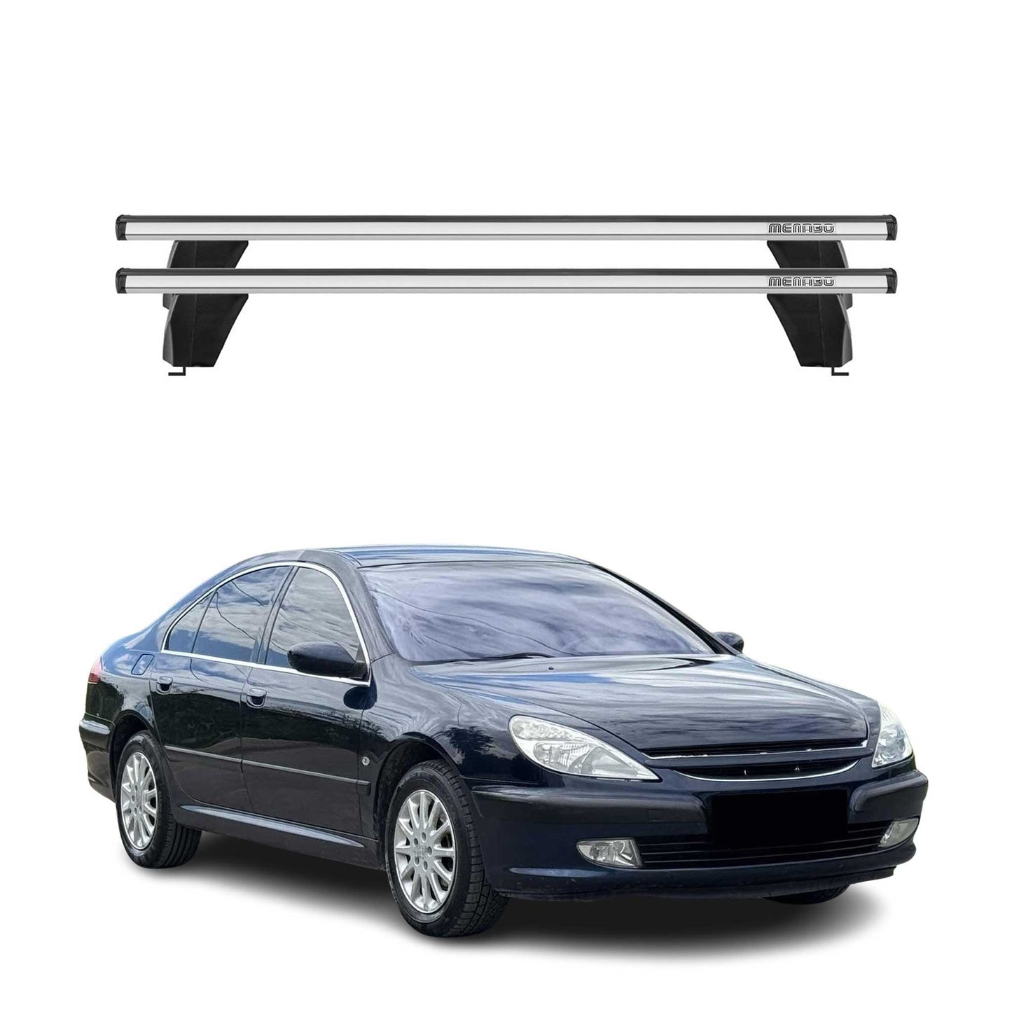 Menabo Dachträger Grundtäger für Peugeot 607 2005-2010 FL 75kg Alu Silber 2 tlg