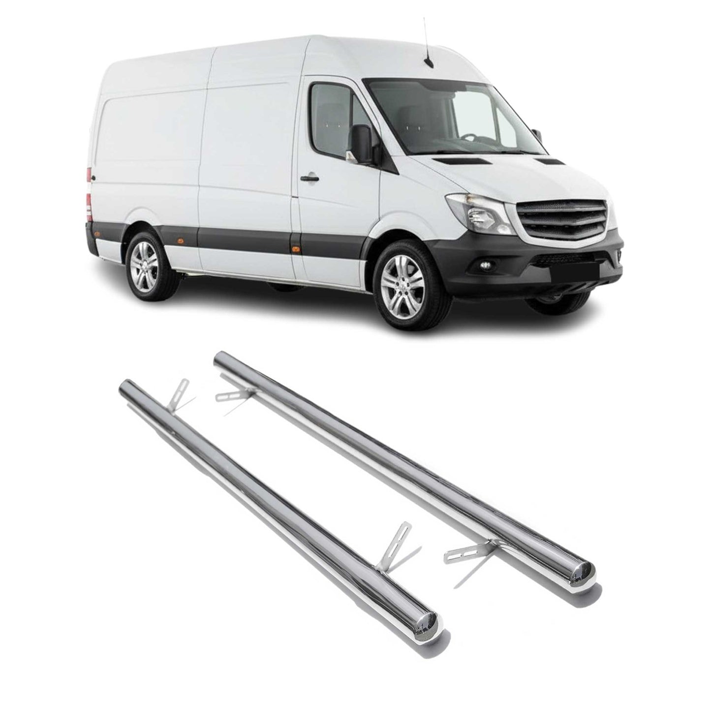 Stahl Trittbretter Schwellerrohre für Mercedes Sprinter W906 L3/L4 Grau ø70