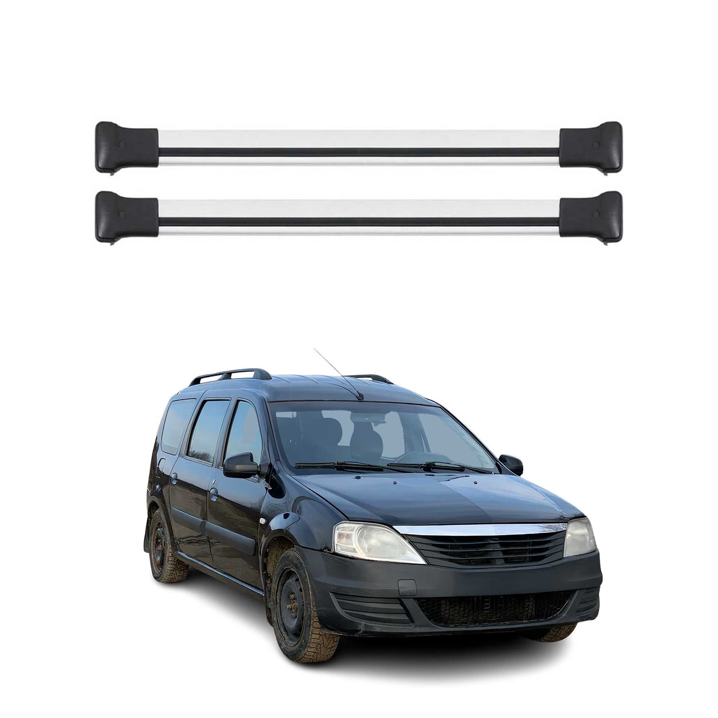 Portbagaj de plafon pentru Dacia Logan MCV mk1 2006-2012 75kg aluminiu argintiu 2 buc