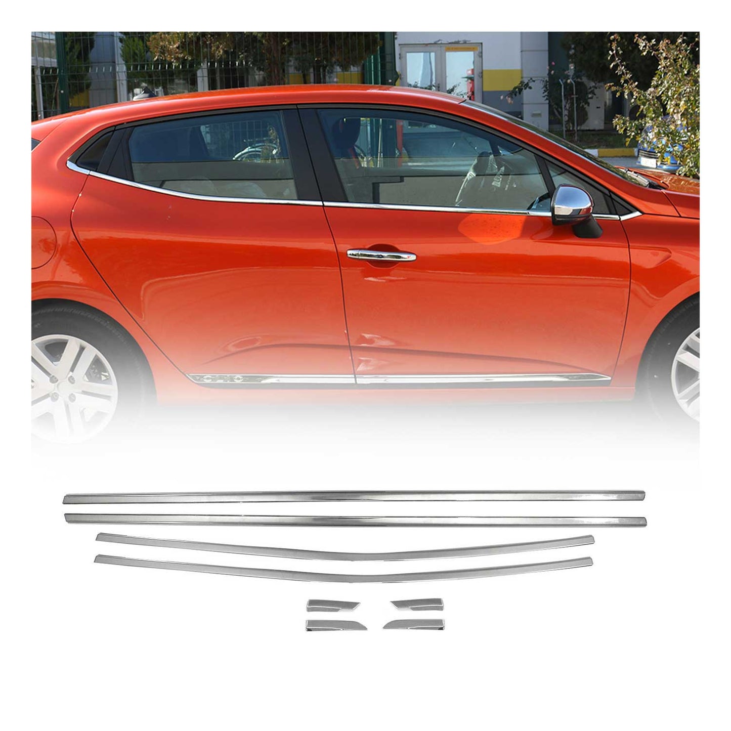 Benzi decorative pentru geamuri Renault Clio 2019-2025, oțel inoxidabil cromat, 8 bucăți