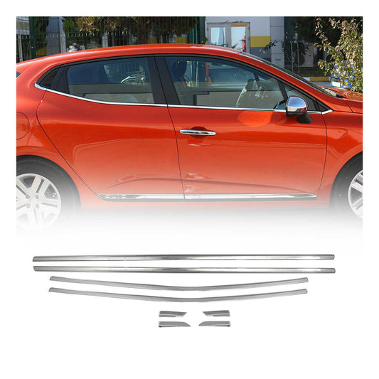 Benzi decorative pentru geamuri Renault Clio 2019-2025, oțel inoxidabil cromat, 8 bucăți
