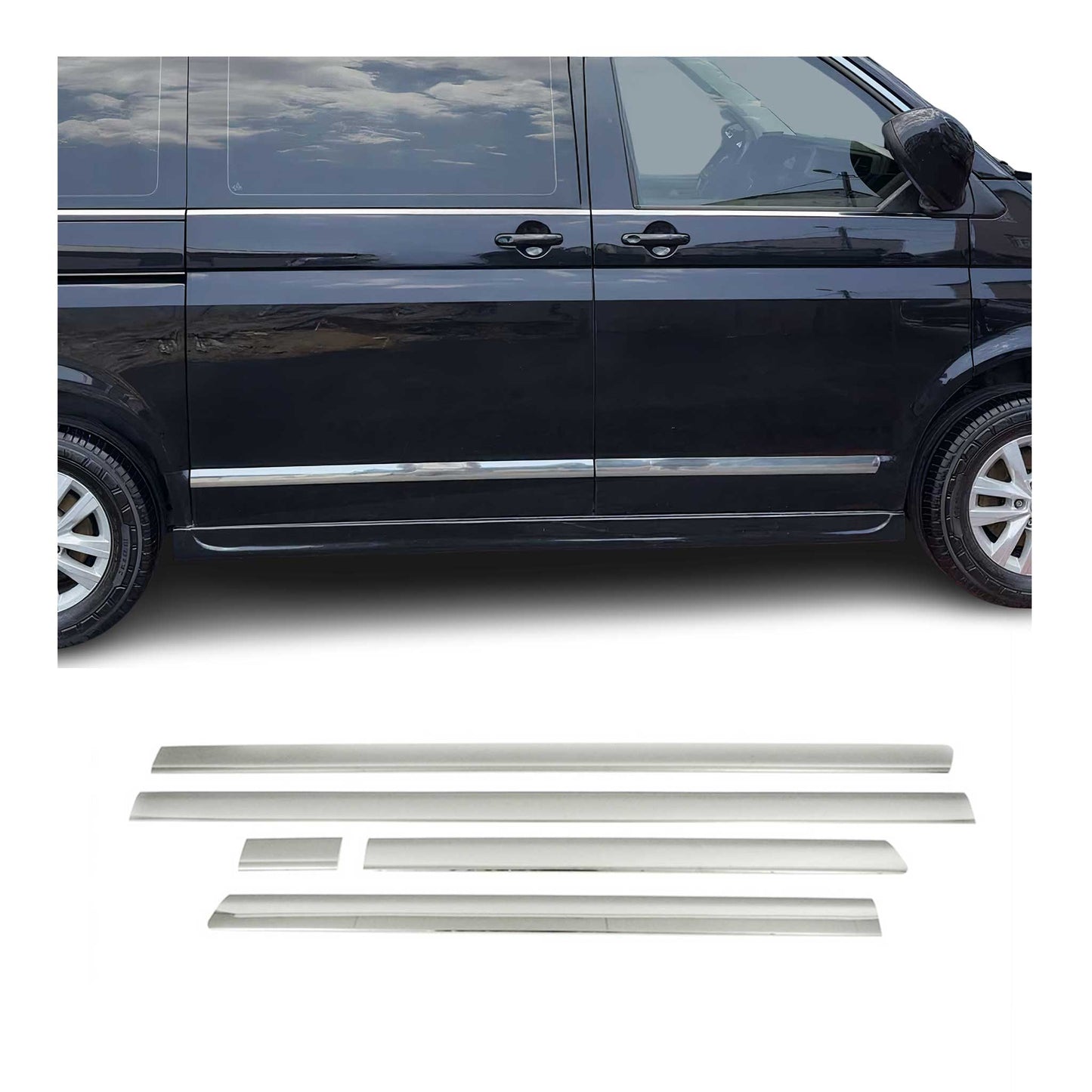 Bandă decorativă laterală ușă, bandă de protecție ușă pentru VW Caravelle T5 2003-2015, scurtă, cromată, 4x