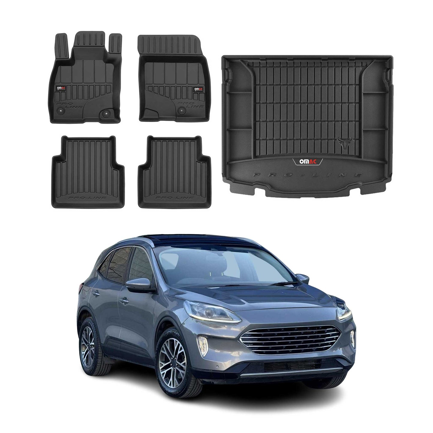 OMAC Fußmatten & Kofferraumwanne Set für Ford Kuga 2019-2025 Gummi Schwarz 5x