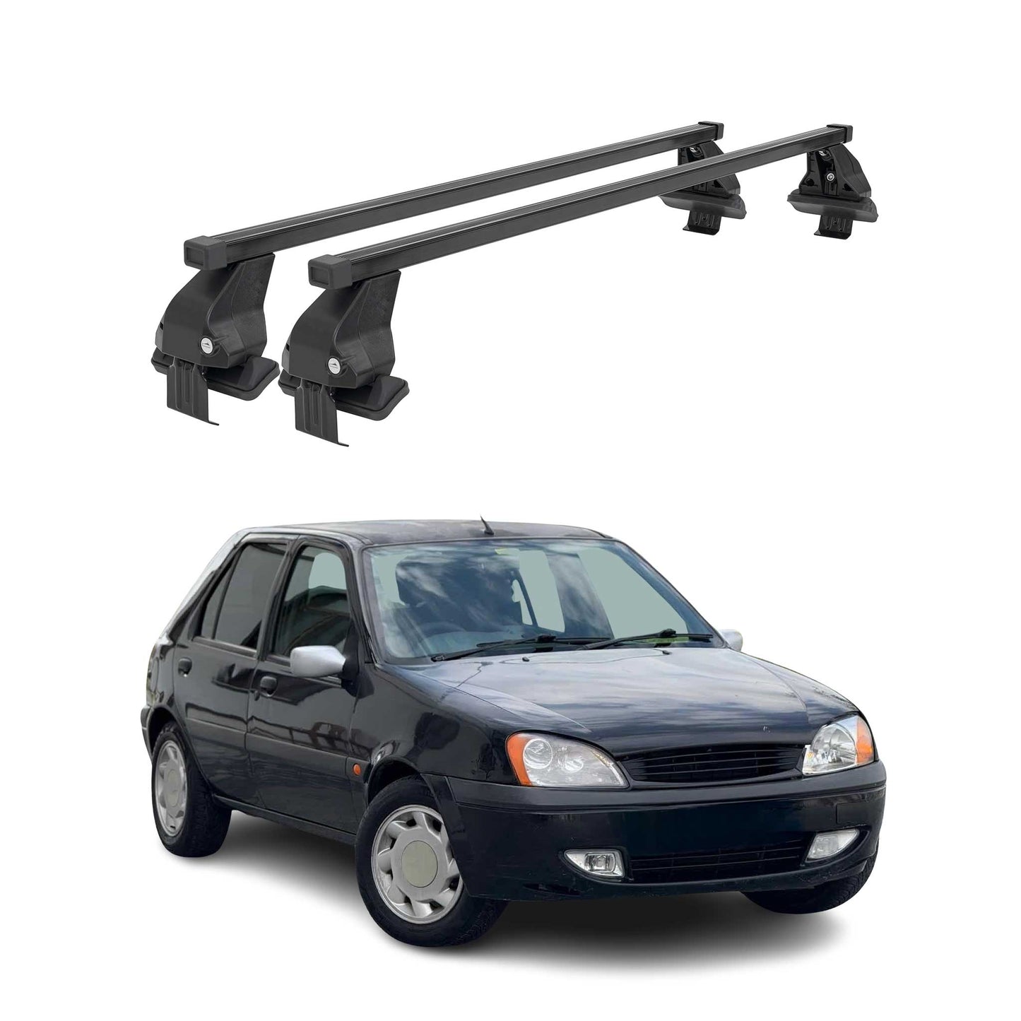Menabo Dachträger Grundtäger für Ford Fiesta 1995-2002 50kg Stahl Schwarz 2 tlg