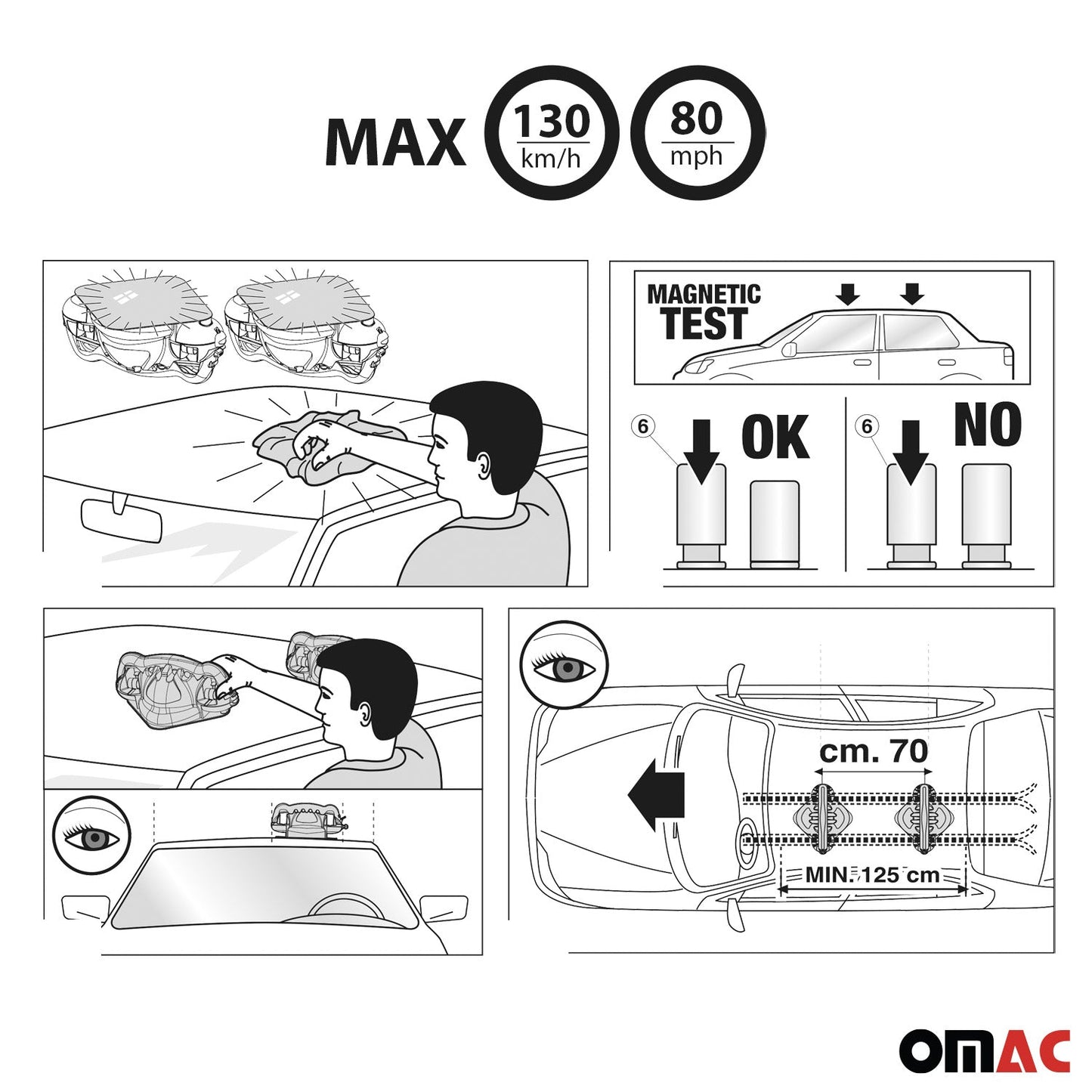 Menabo Magnetyczny bagażnik dachowy na narty i snowboard, zamykany na klucz, czarny, 2x