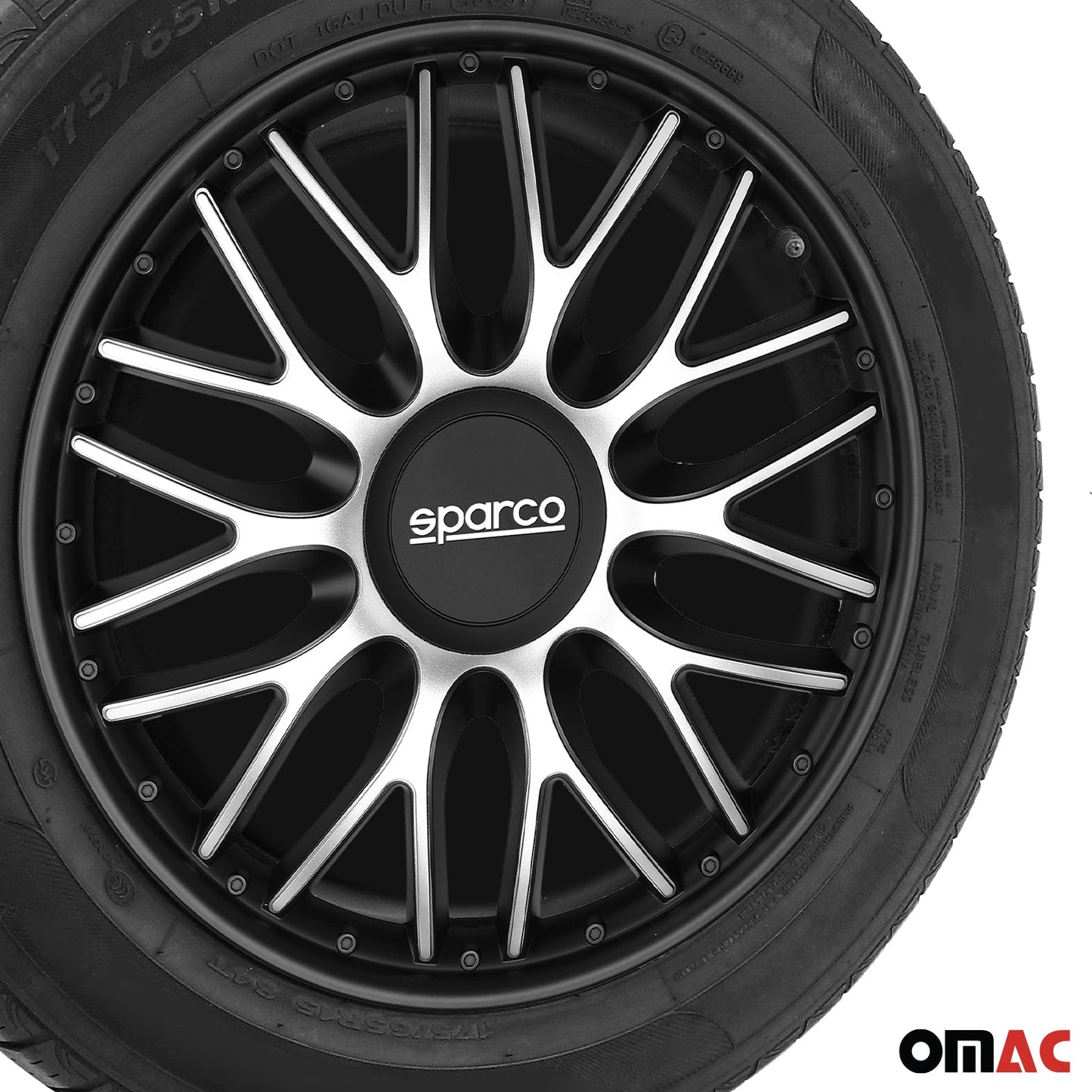 Radkappen Radzierblenden Sparco Roma 16" Zoll Abdeckung Set Silber Schwarz 4x