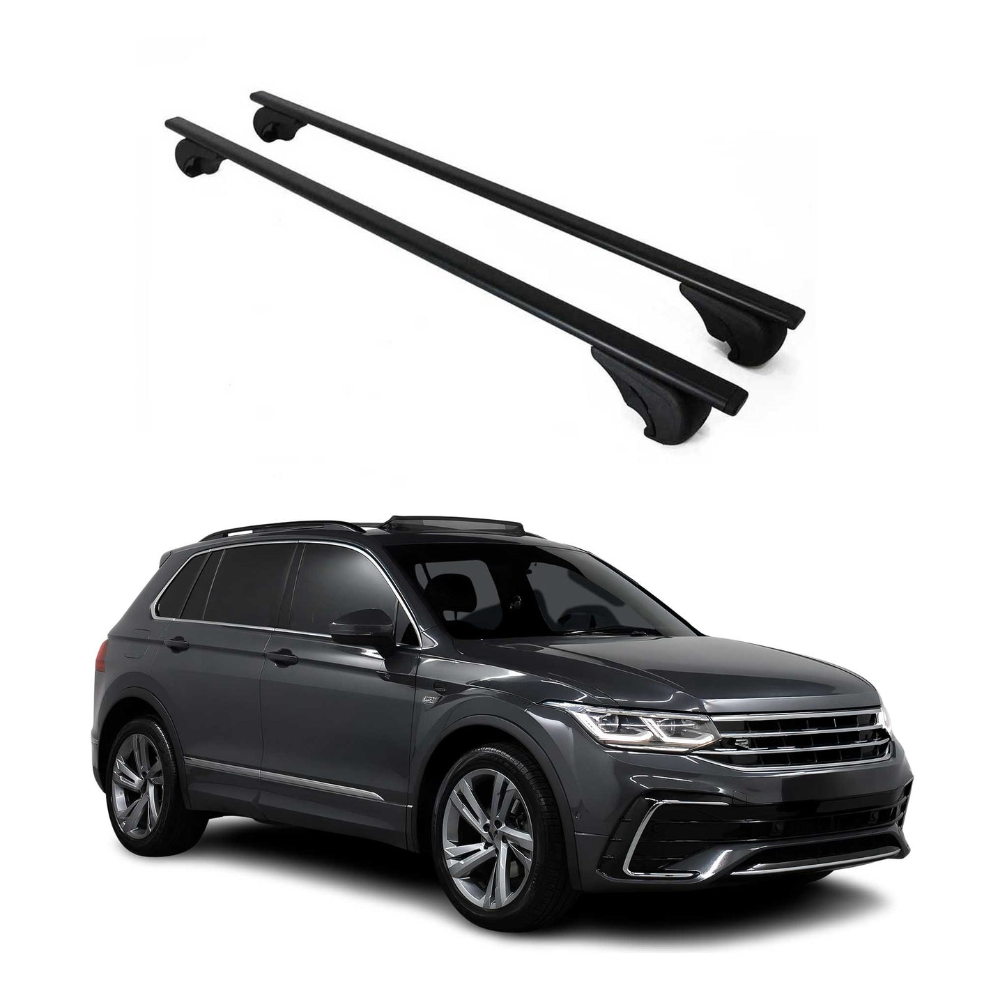 Dachträger Grundtäger für VW Tiguan mk2 2016-2024 75kg Metall Schwarz 2 tlg