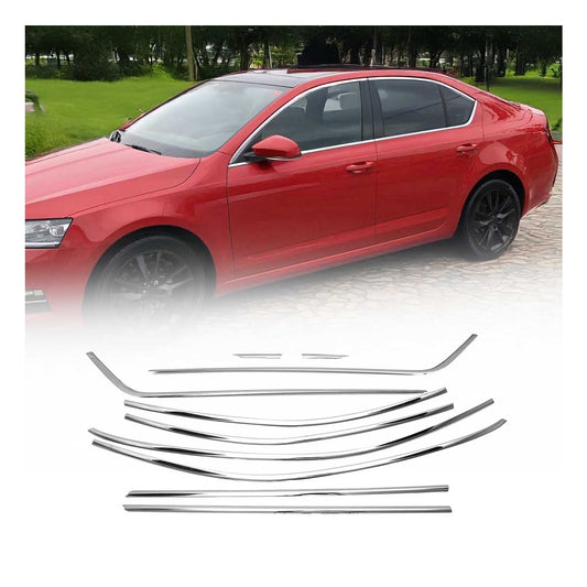 Ornamente/ramă geam pentru Skoda Octavia Sedan 2012-2019, oțel inoxidabil cromat, 10 buc.