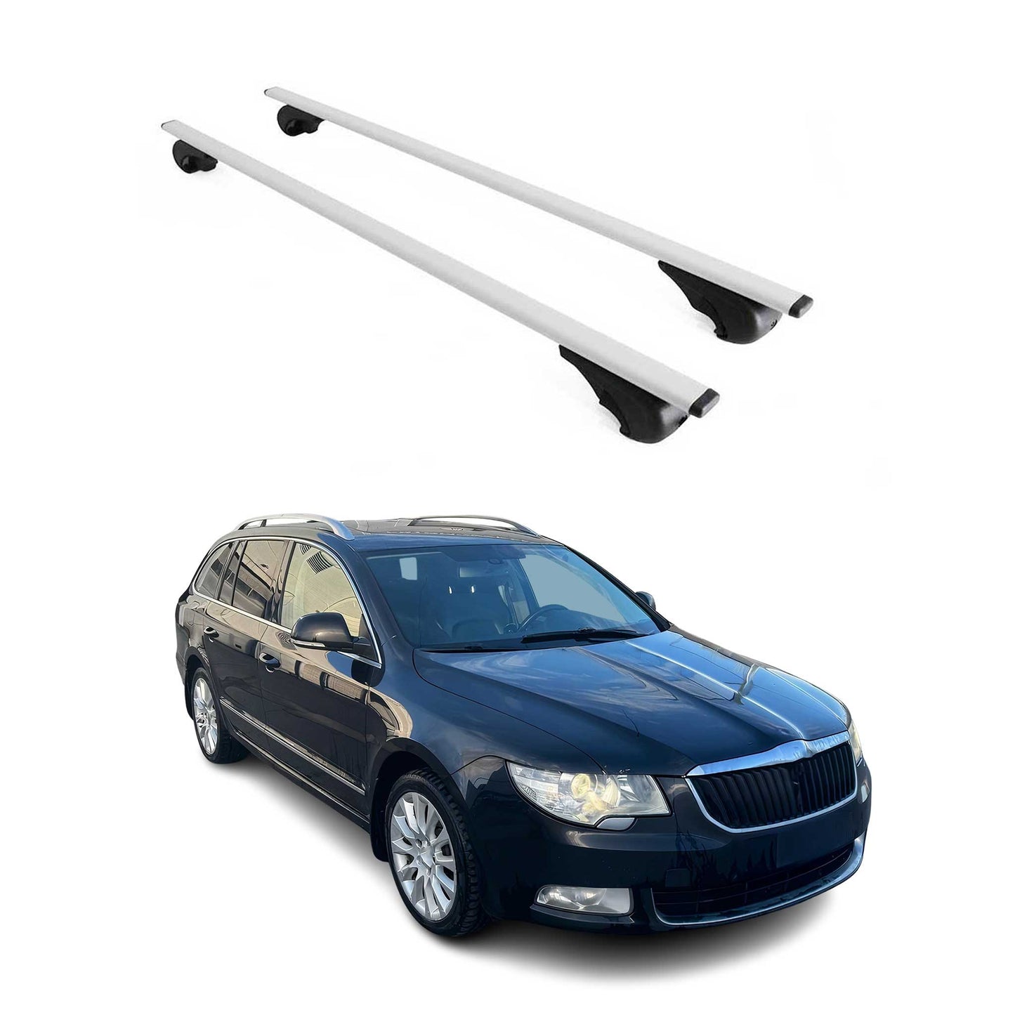 Portbagaj de plafon pentru Skoda Superb Combi 2008-2023 75kg, argintiu metalic, 2 buc.