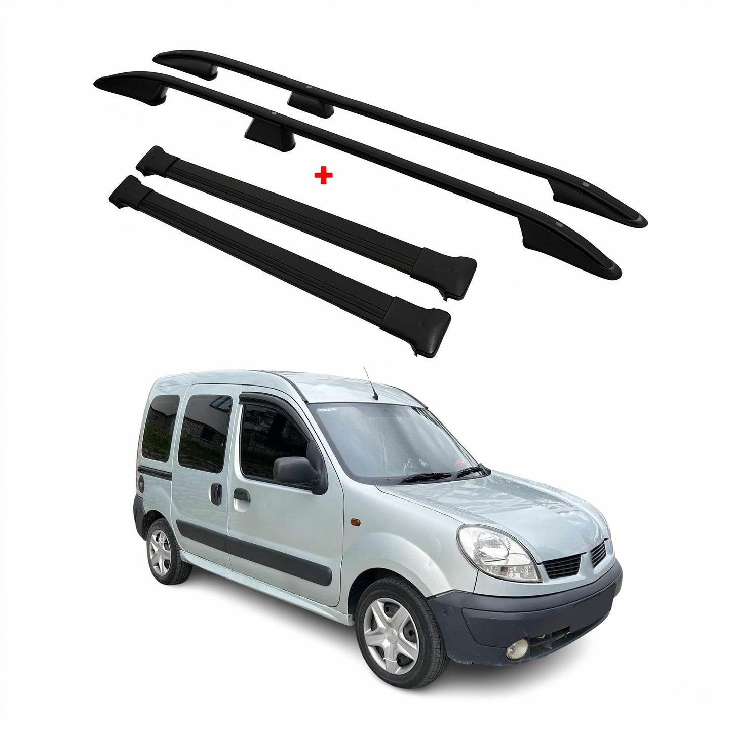 Dachreling + Dachträger SET für Renault Kangoo 1996-2007 L1 Alu Schwarz