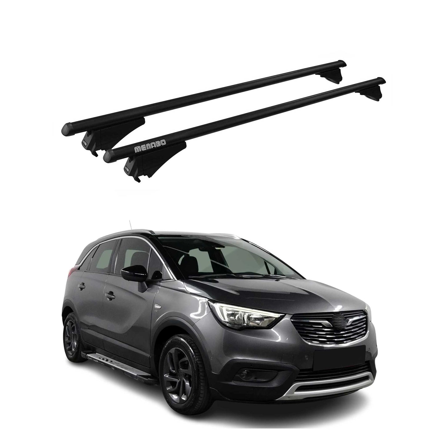 Menabo Grundträger Dachträger für Opel Crossland X 2017-2020 ABE Alu Schwarz 2x