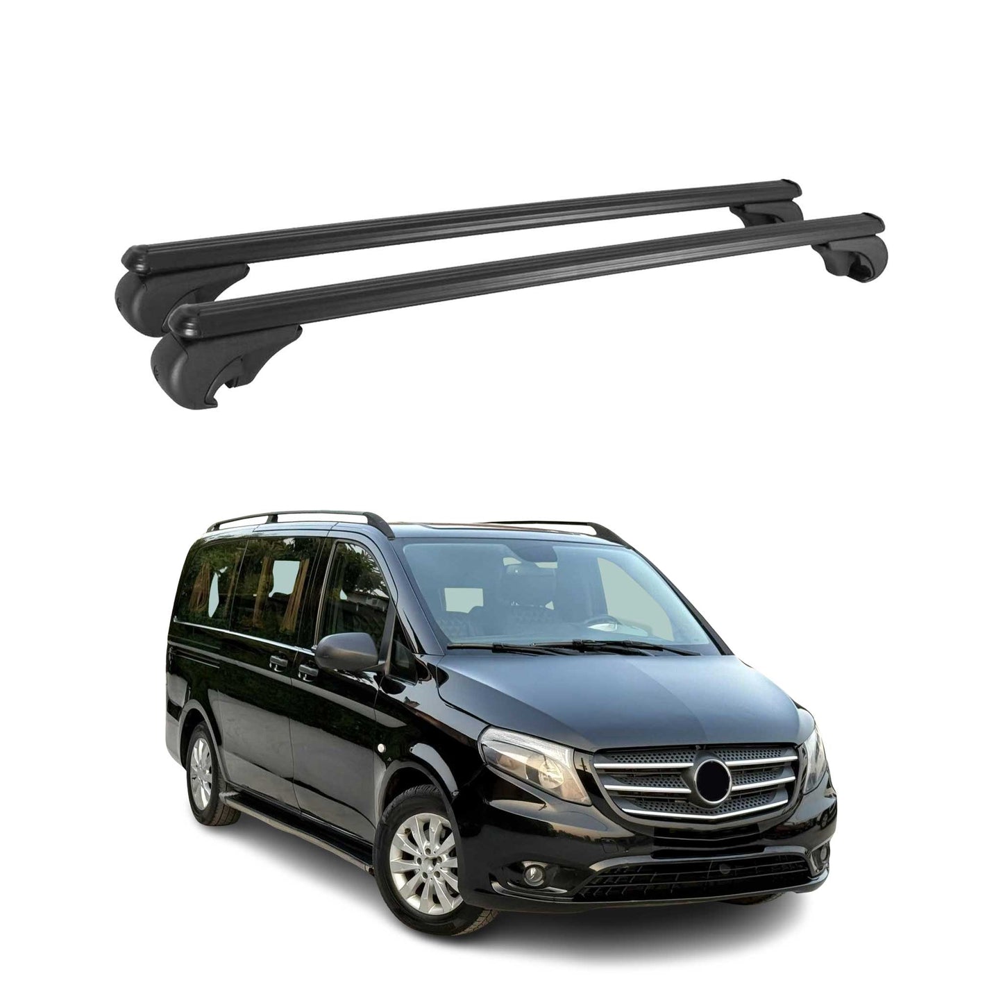 Portbagaj de plafon pentru Mercedes Vito W447 2014-2025 75kg aluminiu negru 2 piese