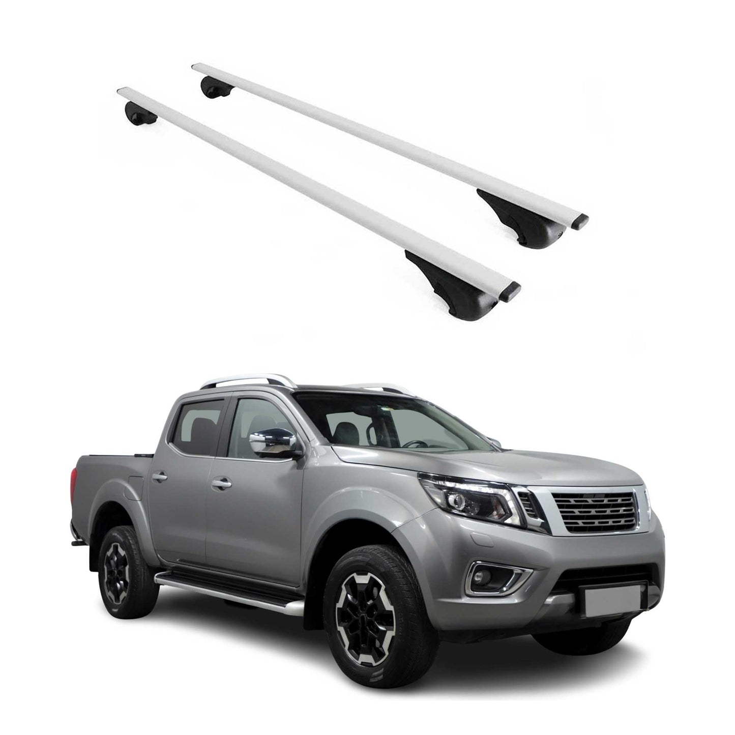 Portbagaj de plafon pentru Nissan Navara 2004-2025 75kg metal argintiu 2 buc