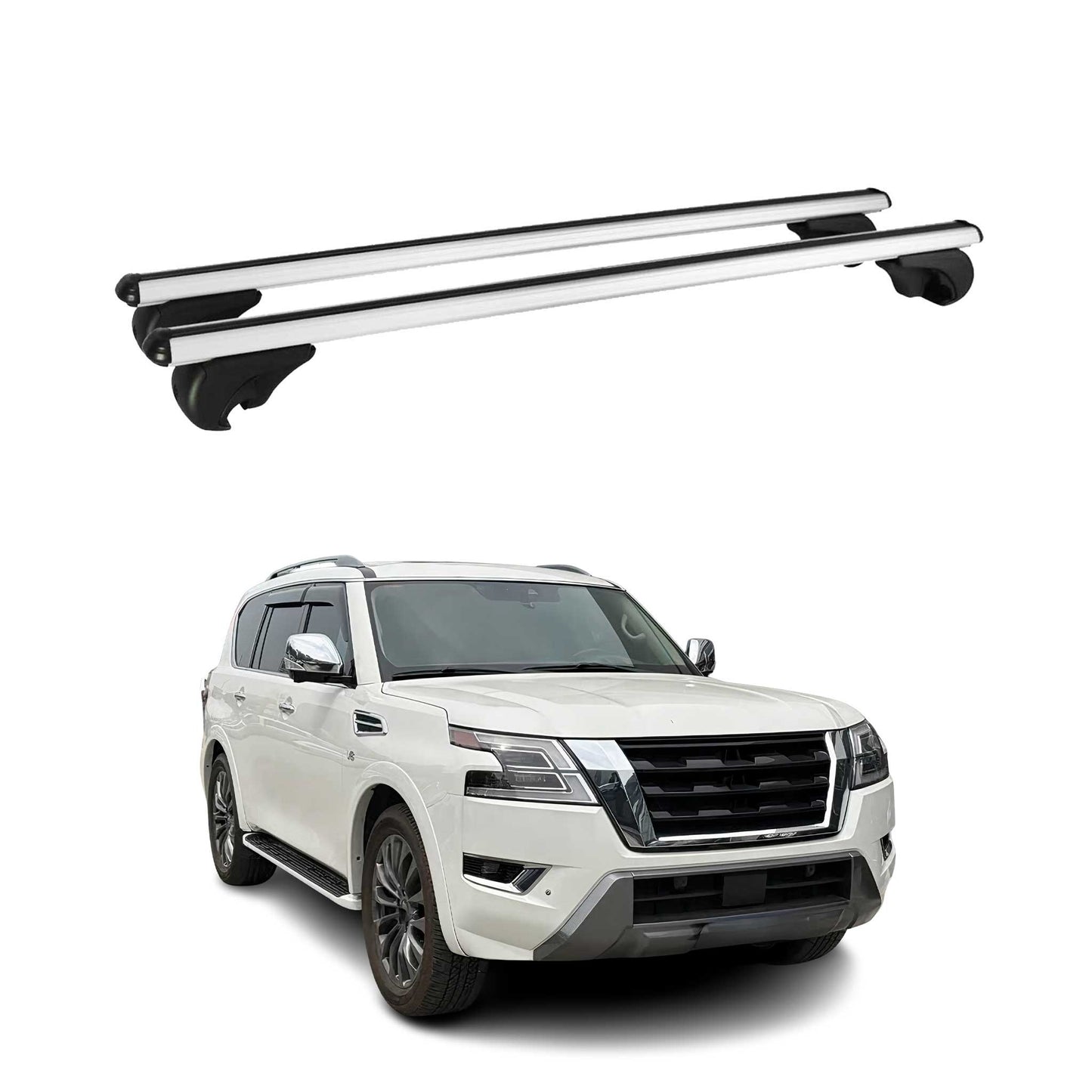 Portbagaj de plafon pentru Nissan Patrol 2010-2024 75kg aluminiu argintiu 2 buc