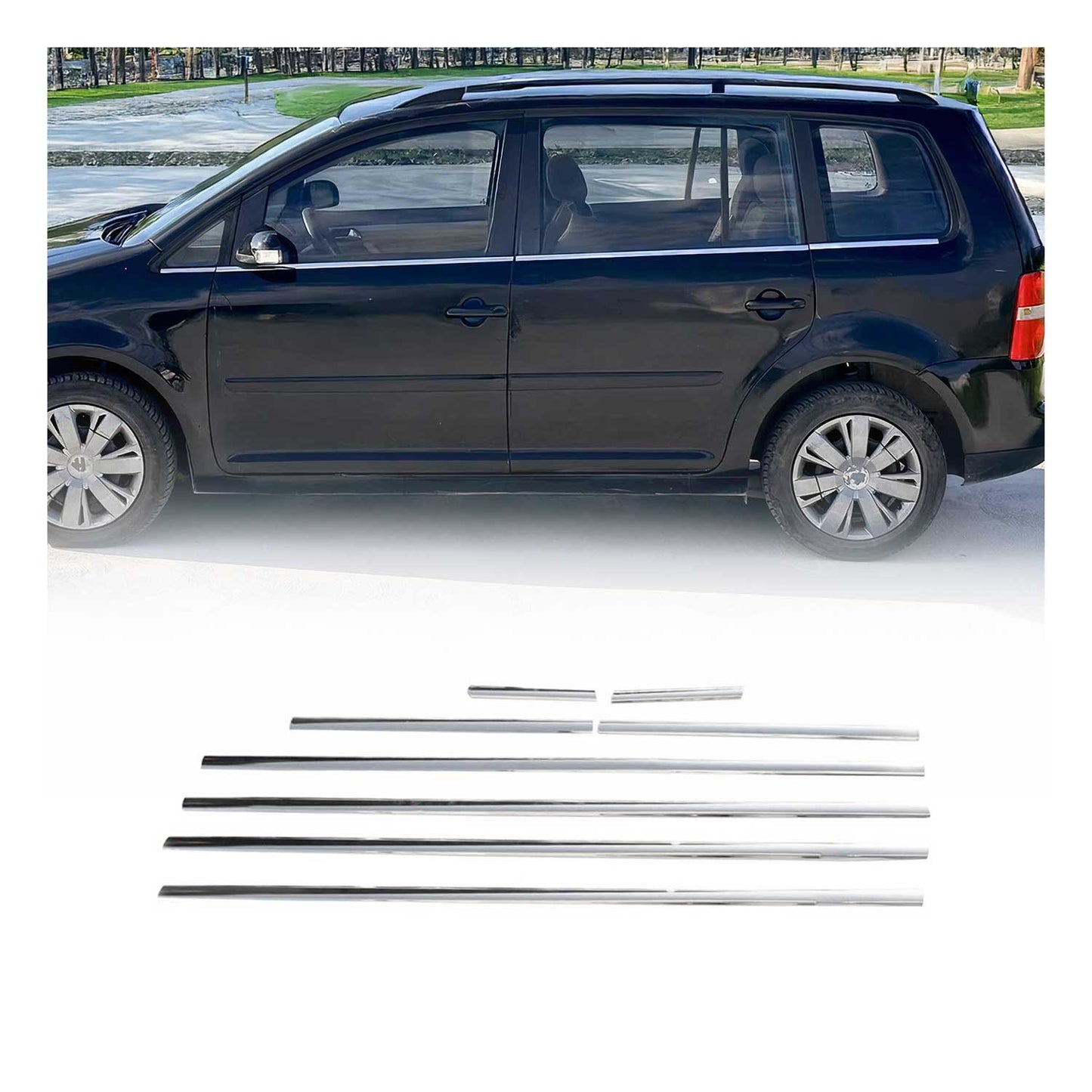 Fensterleisten Zierleisten für VW Touran 2003-2010 Edelstahl Chrom 8tlg