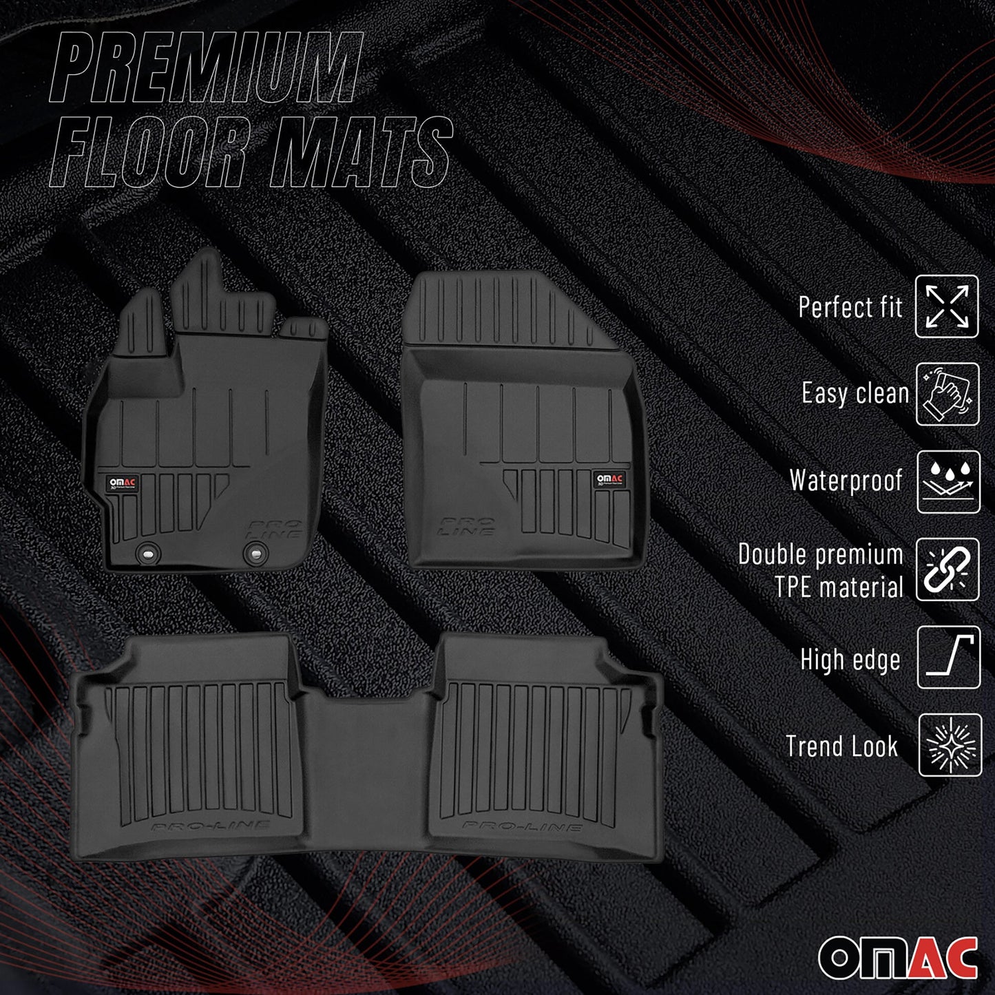 2010-2015 Toyota Prius Fußmatten TPE Schwarz 3 tlg
