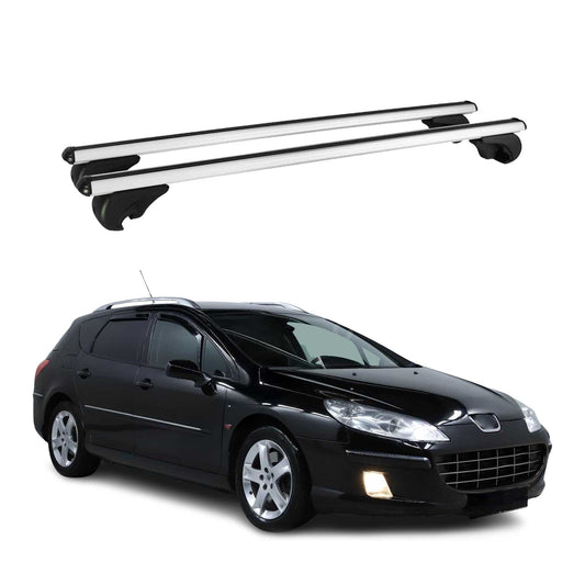 Portbagaj de plafon pentru Peugeot 407 Estate 2004-2008 Pre-FL 75kg aluminiu argintiu 2x