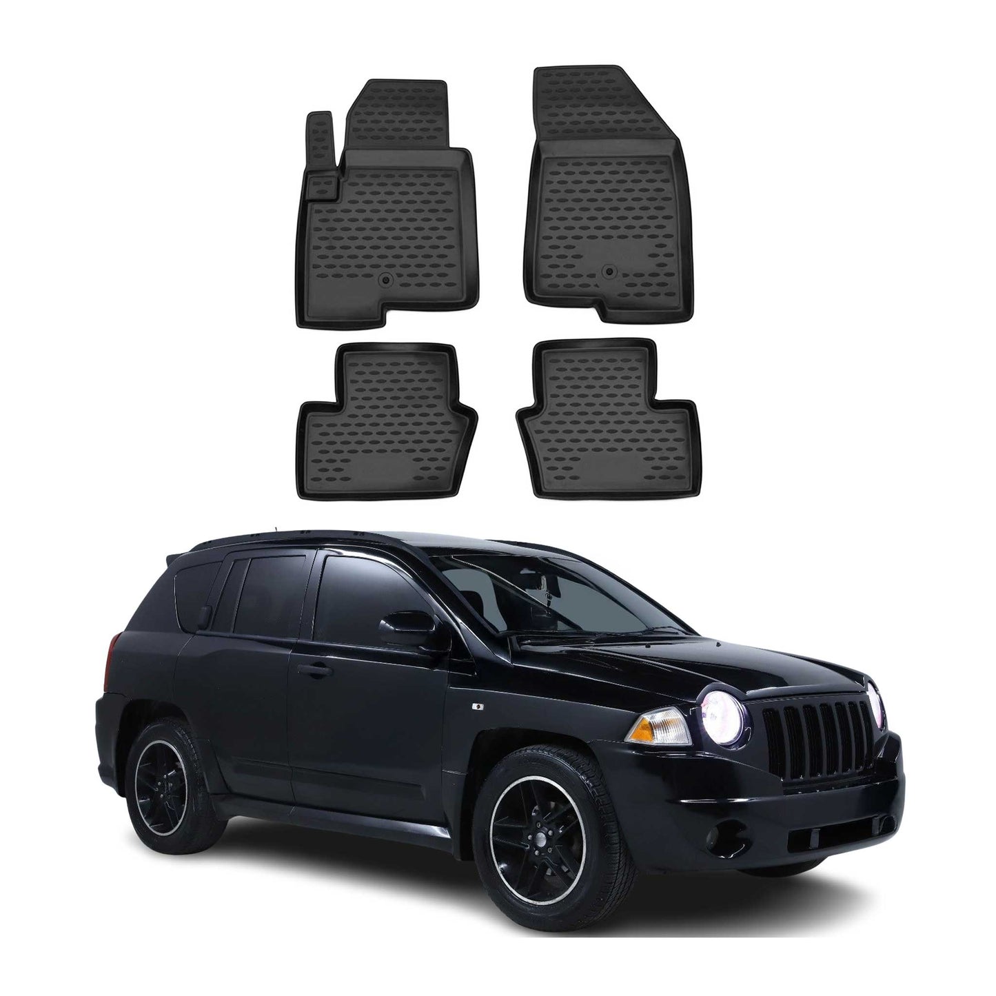 OMAC Gummimatten Fußmatten für Jeep Compass MK49 / Patriot 2006-2017 TPE Schwarz