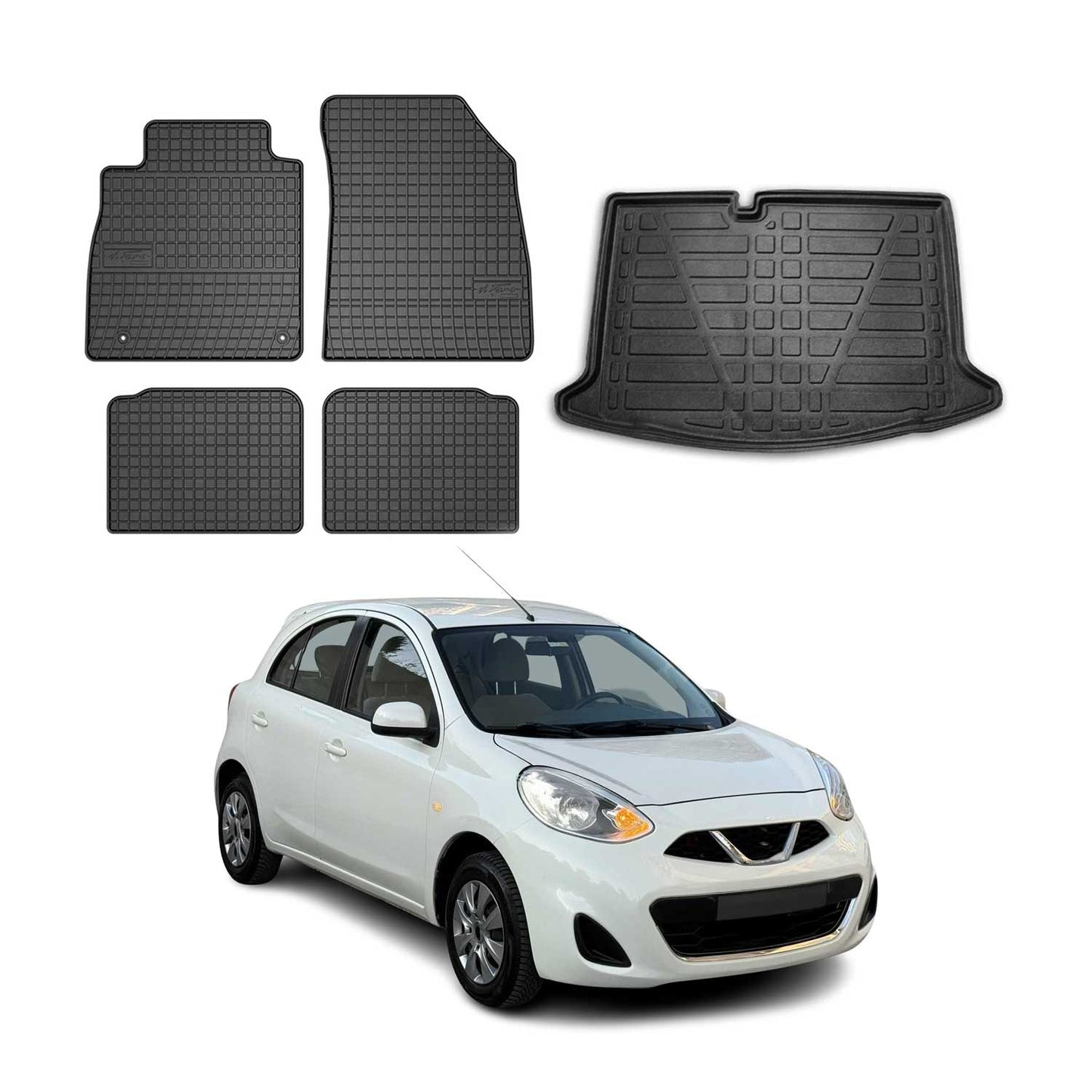 Set covorașe și tapițerie portbagaj pentru Nissan Micra K14 2017-2025, cauciuc, negru, 5x