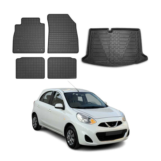 Set covorașe și tapițerie portbagaj pentru Nissan Micra K14 2017-2025, cauciuc, negru, 5x