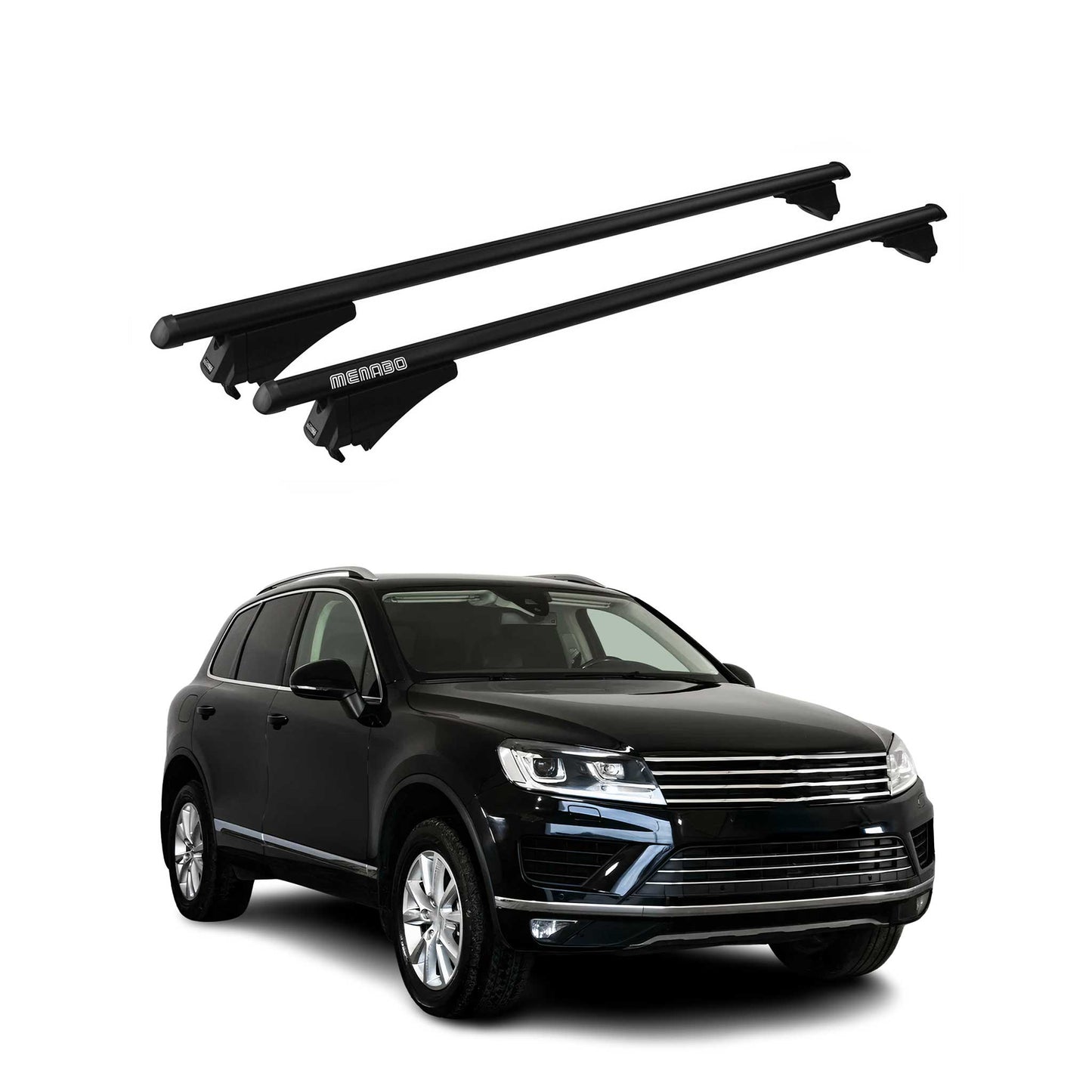 Menabo Dachträger Grundtäger für VW Touareg mk2 2014-2018 FL 75kg Alu Schwarz 2x