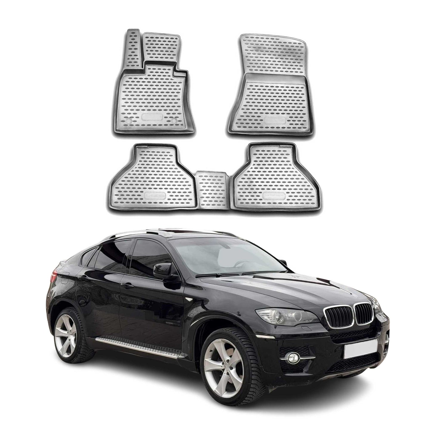 OMAC Gummimatten Fußmatten für BMW X6 E70 E71 E72 2007-2014 Automatten Grau 4x