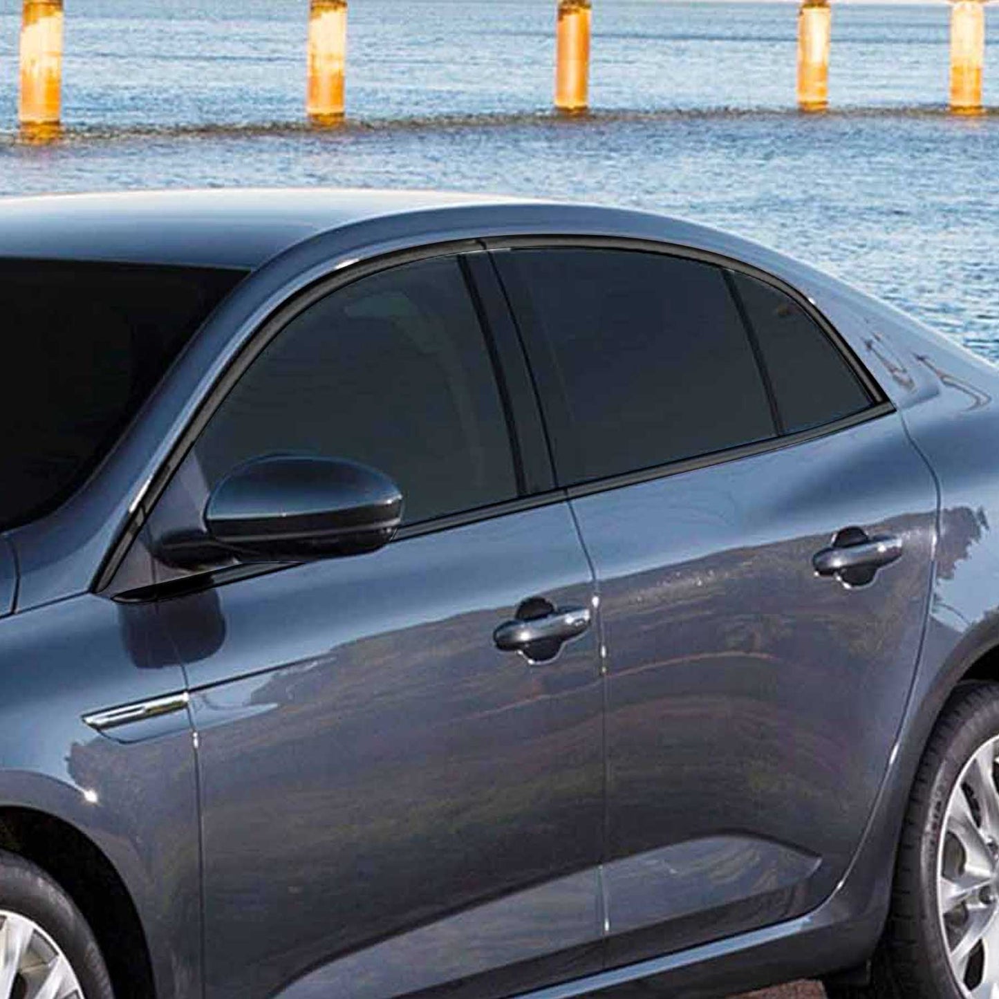 Benzi decorative pentru geamuri Renault Megane 2015-2020, oțel inoxidabil, culoare închisă, 12 bucăți