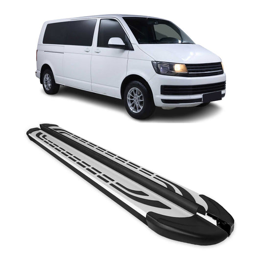 Trittbretter Seitenschweller für VW T6 T6.1 Transporter L2 2015-2022 Alu Schwarz