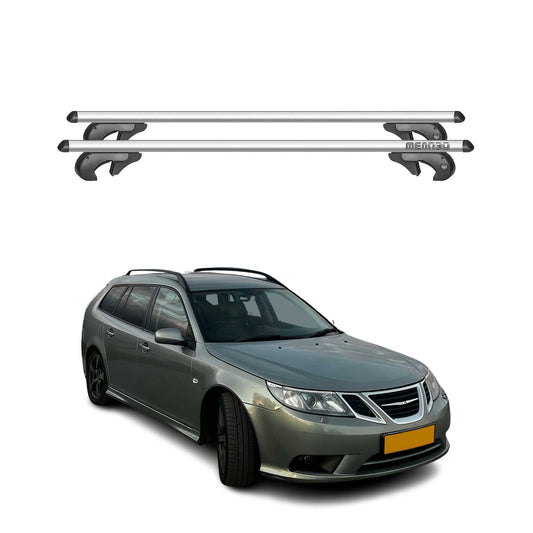 Menabo Dachträger Grundtäger für Saab 9-3 X 2009-2013 90kg Aluminium Silber 2tlg