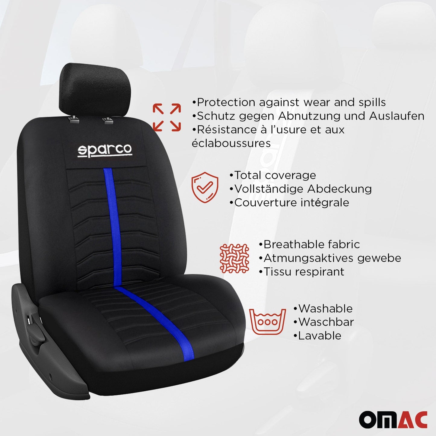 SPARCO Sitzbezüge Schonbezüge Autositzbezüge Universell Blau Rot Vorne Hinten