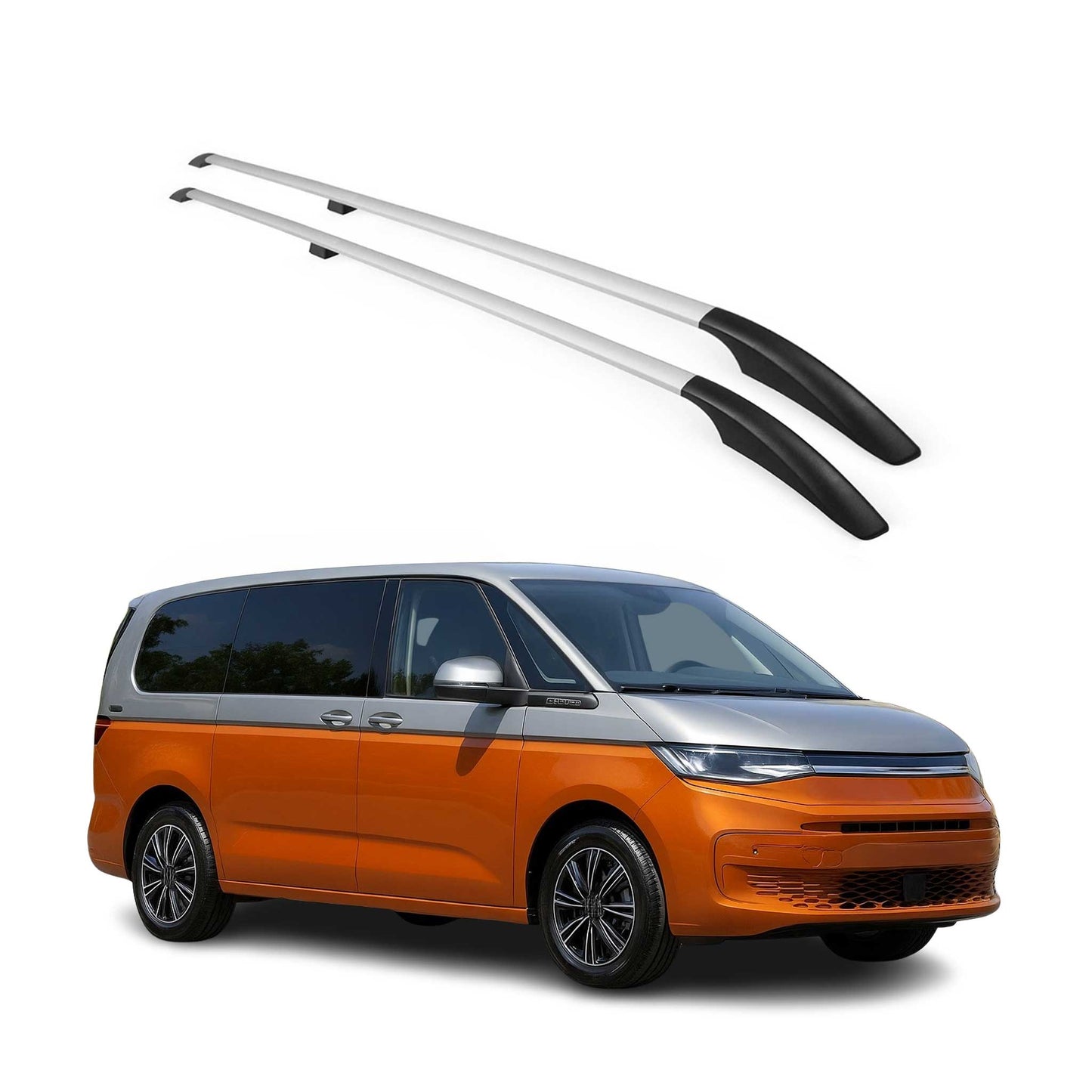 Bare de plafon VW Multivan T7 2022-2025, portbagaj lung L2, gri aluminiu, 2 piese