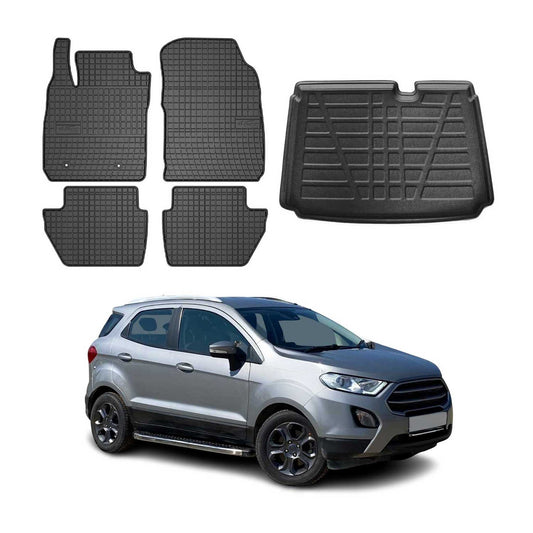 Set covorașe și portbagaj pentru Ford Ecosport 2011-2024, cauciuc, negru, 5 buc.