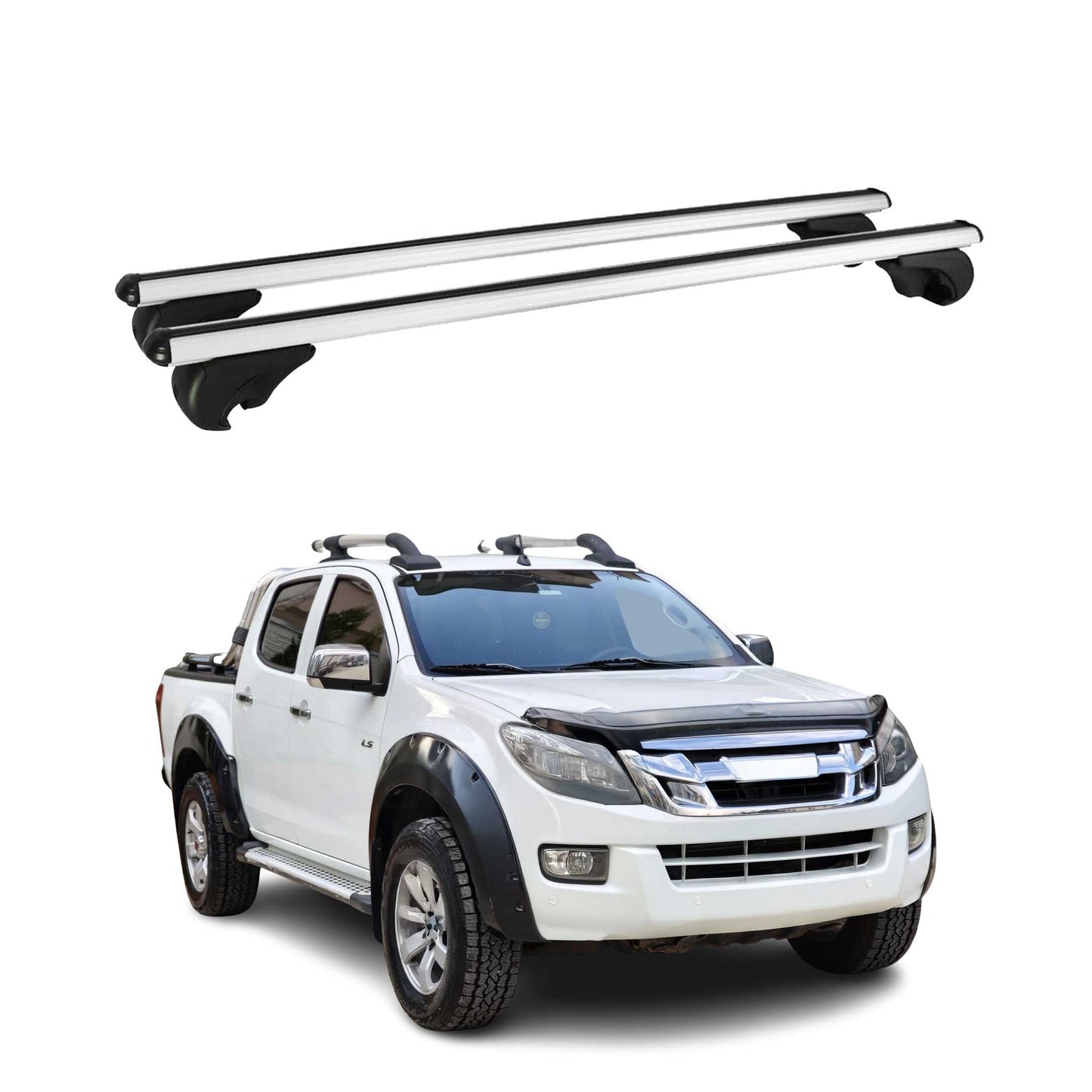 Portbagaj de plafon pentru Isuzu D-Max 2012-2025 75kg aluminiu argintiu 2 buc